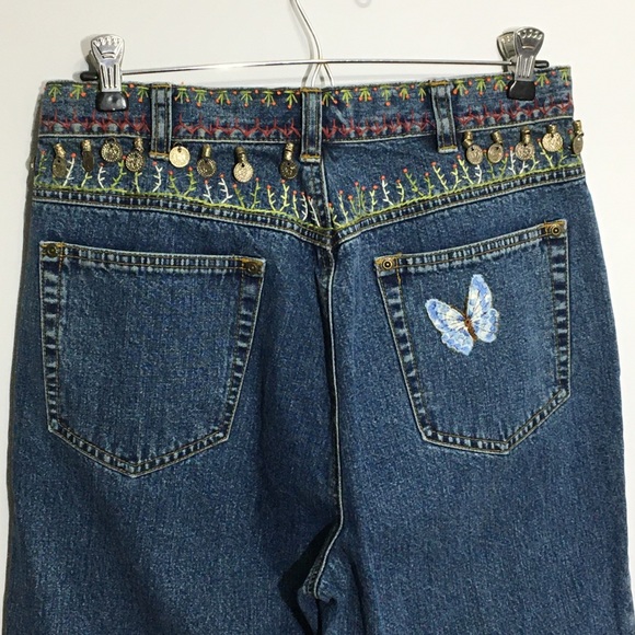 Vintage DKNY JEANS high waisted embroidery hippie - Picture 3 of 16